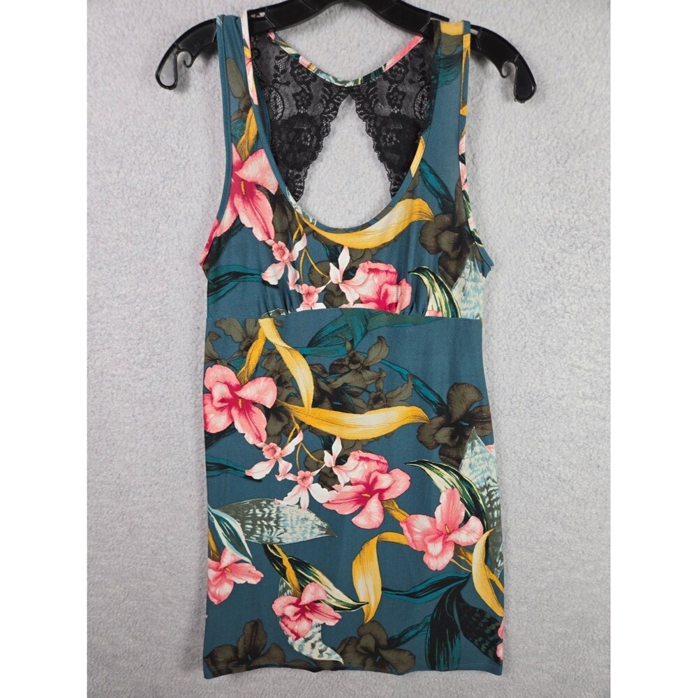 Secret Treasures Nightgown Womens Small Teal Floral Lace Racerback Sleep Dress